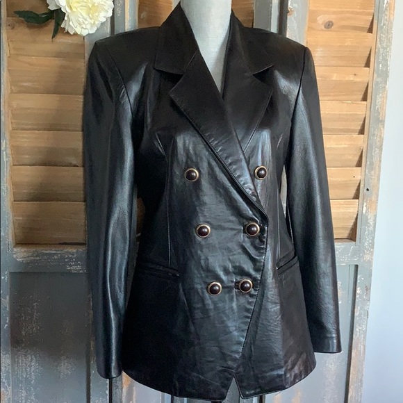 Danier Black fitted dbl breasted leather jacket - Picture 2 of 16